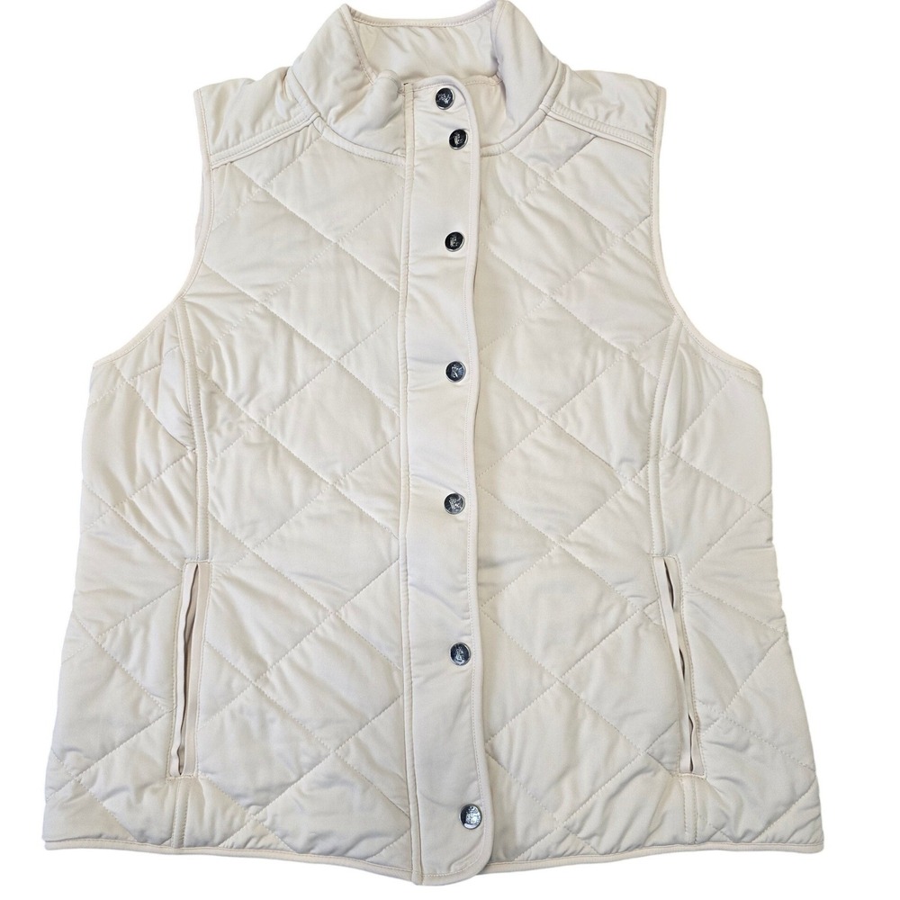 Lauren Ralph Lauren Quilted Vest Womens L Cream Snap Zip Lightweight Jacket